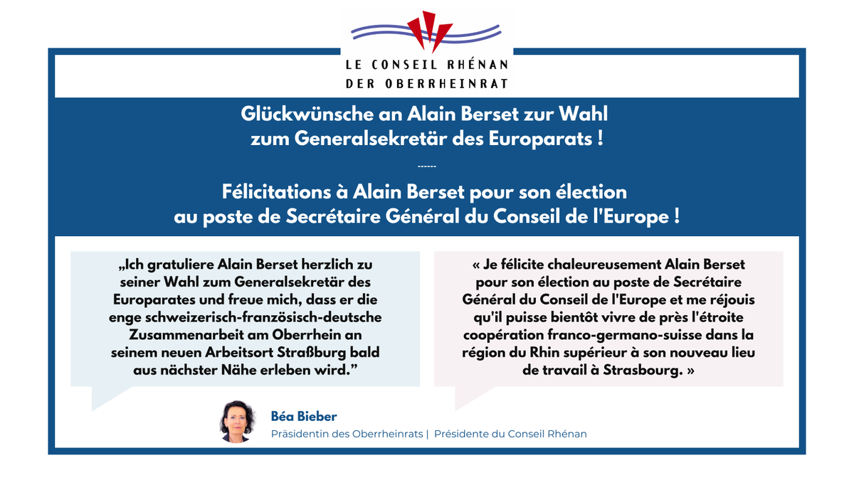 𝗗𝗘 | Glückwünsche an Alain Berset zur Wahl zum Generalsekretär des Europarats! 🇪🇺
➖➖➖
𝗙𝗥 | Félicitations à Alain Berset pour son élection au poste de Secrétaire Général du Conseil de l'Europe ! 🇪🇺