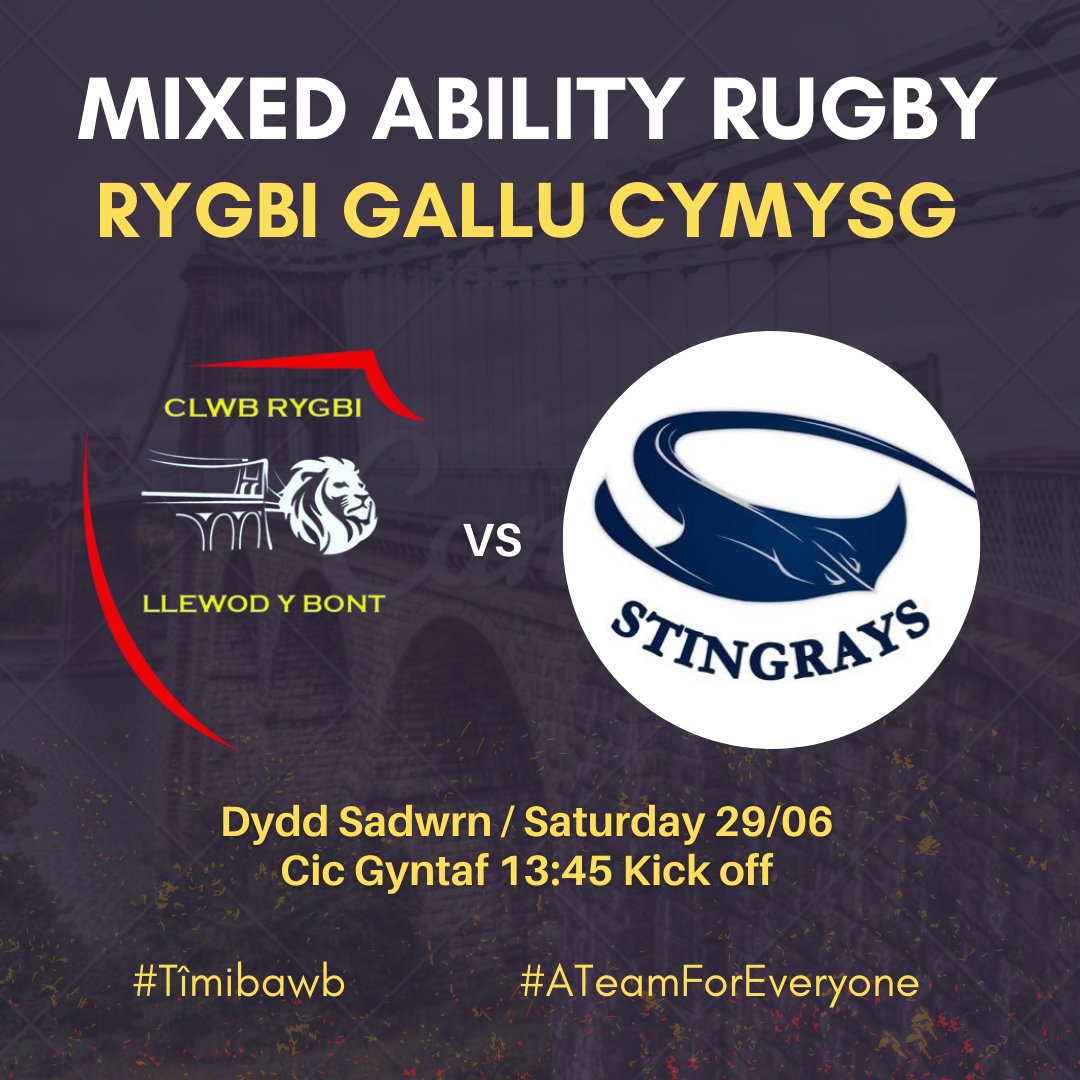 CRPorthaethwy's tweet image. This Saturday we're holding a fun day and celebration of our Menai Minis U7s, followed by a 𝗳𝗶𝗿𝘀𝘁 𝗲𝘃𝗲𝗿 game for our Llewod y Bont mixed ability rugby team, who take on the @StingraysMAR 😍
Join us to celebrate everything that is great about the game of rugby.