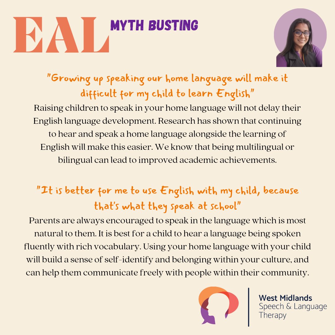 At WMSLT, Sanjeeta is our Developing Lead for Bilingualism. 

Today she is sharing 2 myths which we hear alot working within Early Years and Primary school settings. 👀

#slcn #bilingual #multilingual #eyfs #languagedevelopment #eal