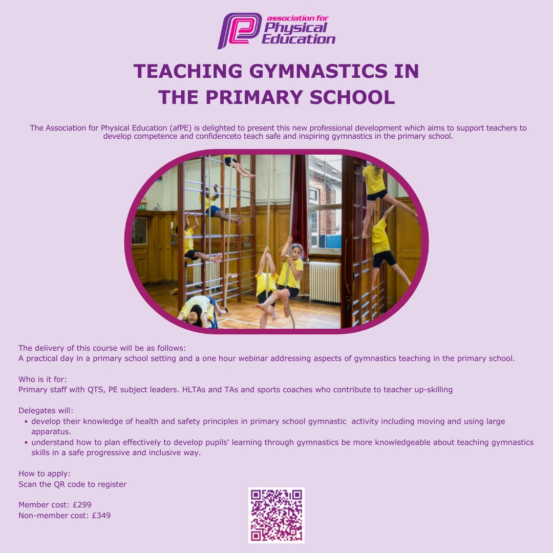 🤸‍♂️Have you seen our autumn dates for Teaching Gymnastics in the Primary School?

Make sure to book on NOW to our September and October dates❗️
afpe.org.uk/events/event_l…