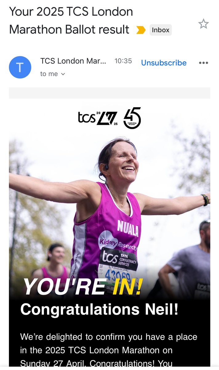 neil_monahan's tweet photo. First year applying, got lucky! Looking forward to it @LondonMarathon #LondonMarathon https://t.co/gSakKgEOr9