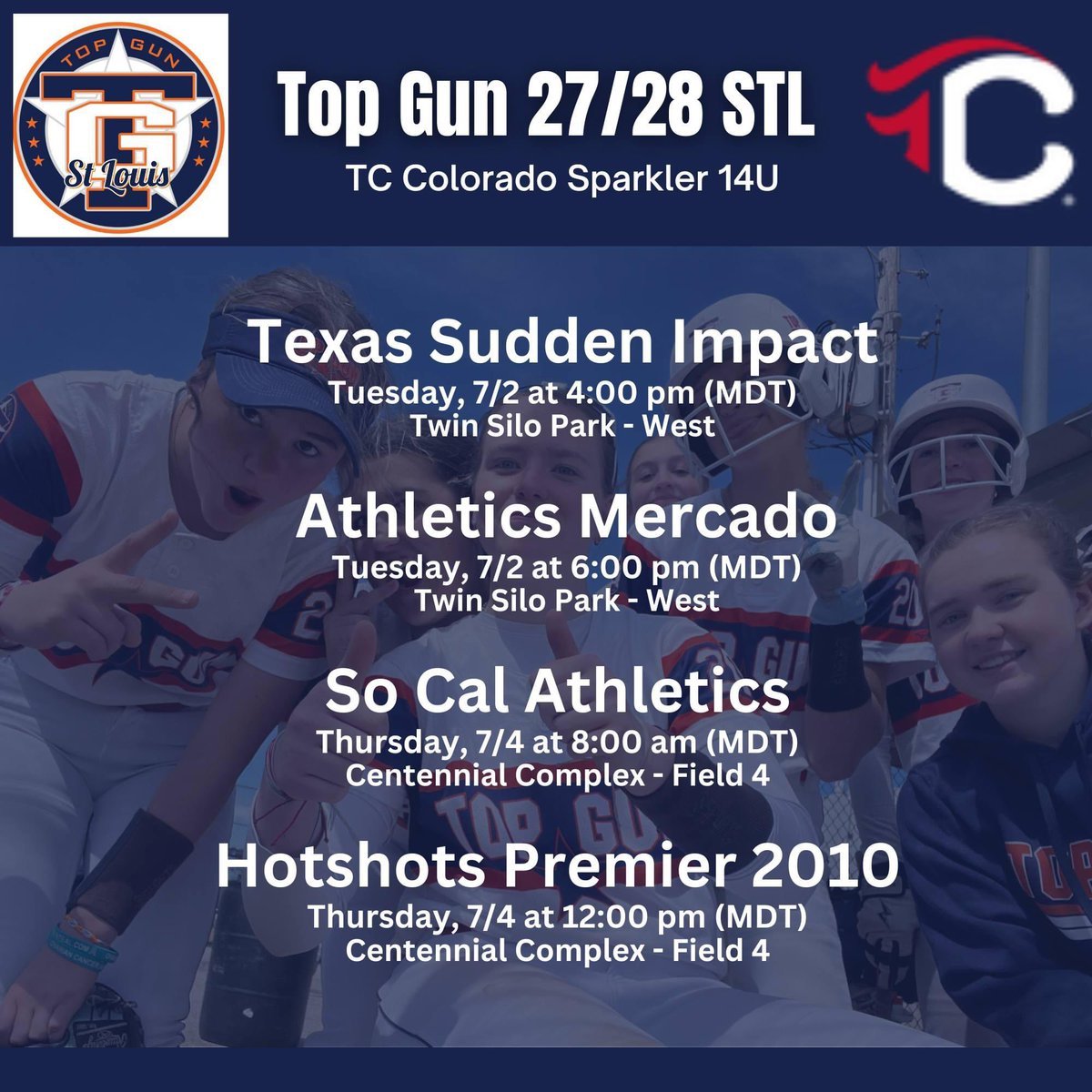 Top Gun 27/28 STL heads to Colorado next week to compete in the TC Colorado Sparkler.  Pool play begins Tuesday.
