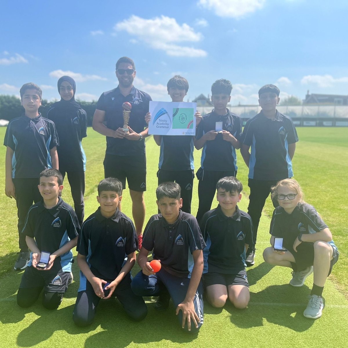 TrinityAcademyG's tweet photo. 🏏TMAT GAMES CRICKET CHAMPIONS🏏

Today we competed against other schools in the MAT in the David Baker cup. We are delighted announce we WON! Congratulations to our #TAGnifcient students and PE team💙

Thank you @TALPhysicalEd and @MrWithersPE for organising! https://t.co/uvmEUH9nP7
