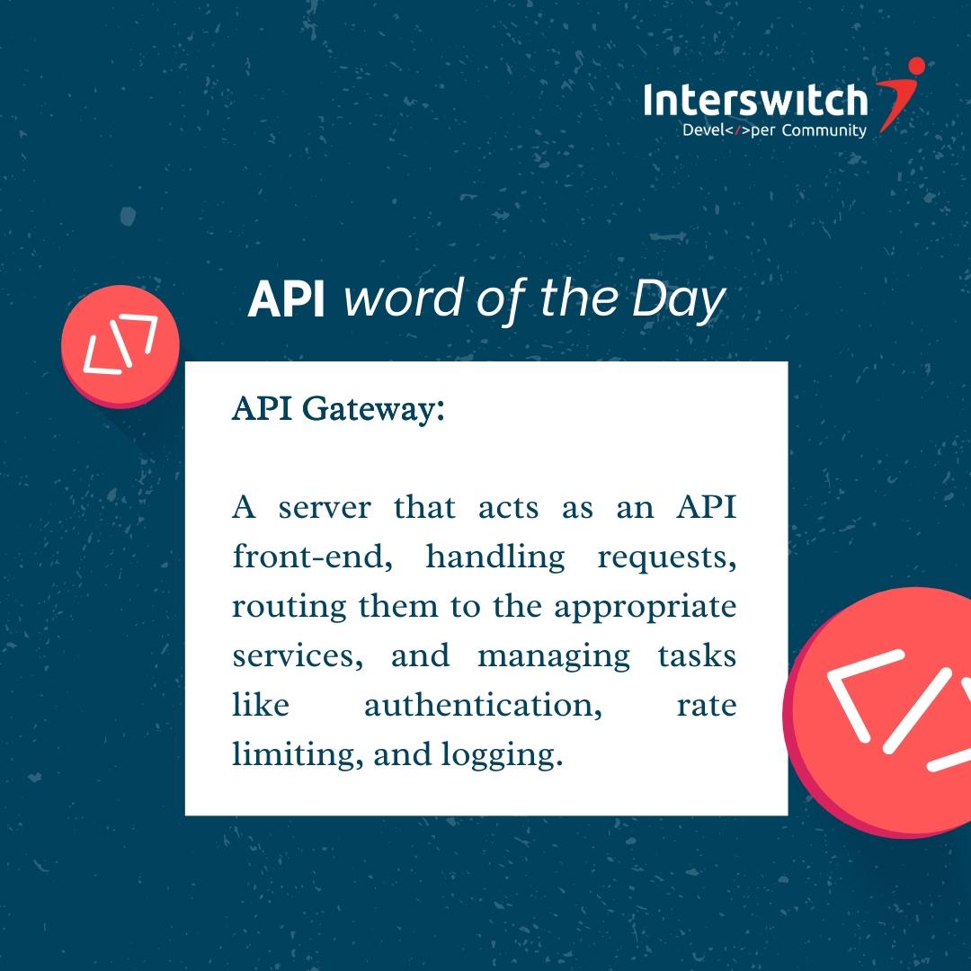 InterswitchDev's tweet image. This week's API word of the day is API Gateway.
It manages requests, handles authentication, and ensures smooth service routing. Perfect for scaling your apps seamlessly.
Follow us for more insights and updates on key API concepts. ☺️
#InterswitchDevelopersCommunity #API