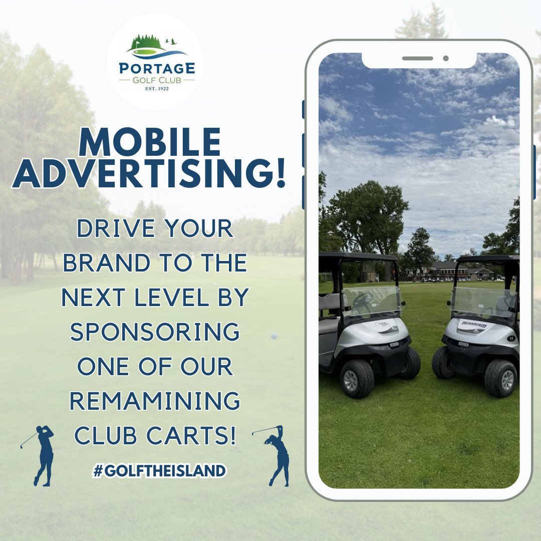 PortageGolfClub's tweet image. Advertise on our remaining club carts! The PGC is perfect for mobile ads, attracting golfers from near and far. 🚗⛳️ 

#OutOfSightOutOfMind