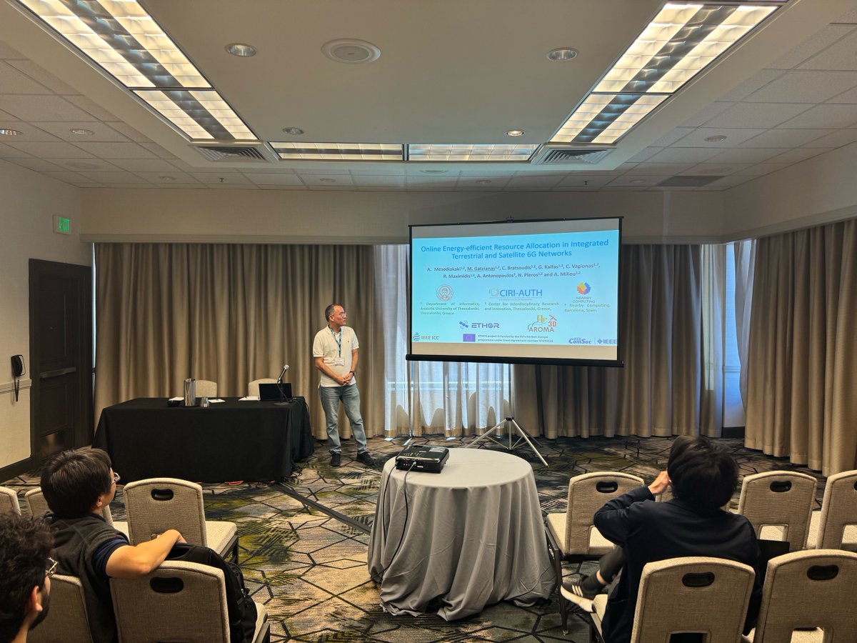 ETHER project (@ether_eu) on Twitter photo 🛰 At the <a href="/IEEEICC/">IEEE ICC</a> 2024 in Denver, USA, Dr. Marios Gatzianas (<a href="/Auth_University/">Aristotle University of Thessaloniki</a>) presented a paper targeting ETHER's 3D TN/NTN network architecture and employing an optimization-driven approach.
Check out the event report! ether-project.eu/2024/06/26/icc… <a href="/WinPhoS_Group/">WinPhoS_Group</a> 🛰 At the <a href="/IEEEICC/">IEEE ICC</a> 2024 in Denver, USA, Dr. Marios Gatzianas (<a href="/Auth_University/">Aristotle University of Thessaloniki</a>) presented a paper targeting ETHER's 3D TN/NTN network architecture and employing an optimization-driven approach.
Check out the event report! ether-project.eu/2024/06/26/icc… <a href="/WinPhoS_Group/">WinPhoS_Group</a>