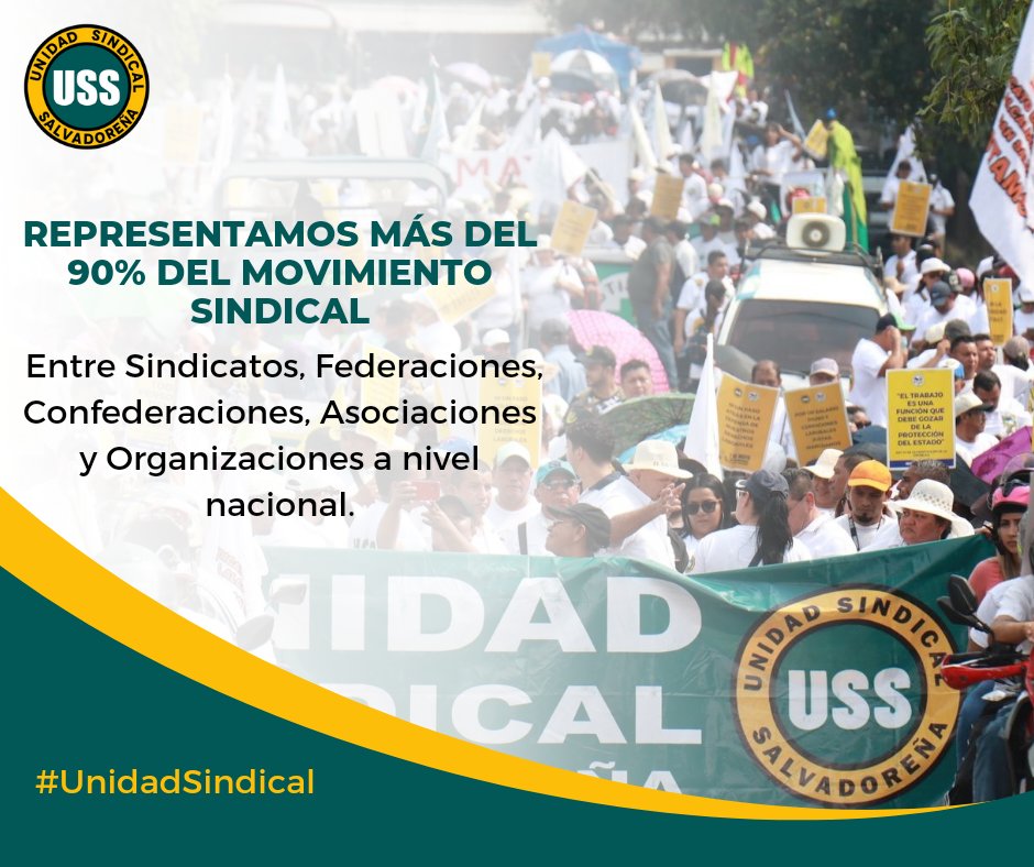UnidadSindical_'s tweet photo. Como Unidad Sindical Salvadoreña hemos logrado consolidarnos como la principal representacion en El Salvador, aglutinando más del 90% del Movimiento Sindical genuino y auténtico, entre  federaciones, confederaciones, asociaciones, sindicatos y organizaciones laborales del país. 

Nuestro éxito se debe al diálogo constante, la construcción de consensos y la solidaridad entre los diferentes sectores representados.

Juntos, hemos logrado importantes avances en la defensa de los derechos laborales y en la promoción de condiciones dignas de trabajo para todos los trabajadores salvadoreños.

#UnidadSindical