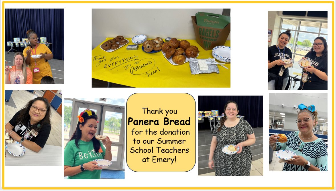Thank you <a href="/panerabread/">Panera Bread</a> for your generous donation to our summer school staff! We enjoyed every bite! #CFISDSummerEmery @Swenke_AP <a href="/BrazeltonMrs/">Mrs_Brazelton</a> <a href="/chawkcyfair/">Cournette’ Hawkins, M.Ed</a>