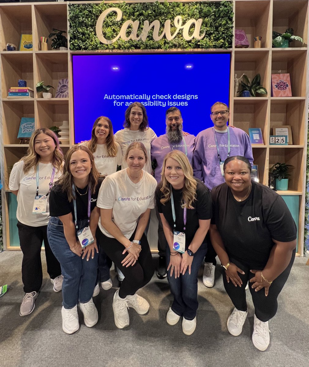 CanvaEdu's tweet photo. The Canva for Education team are ready for an unforgettable final day at #ISTE24 #ISTElive! https://t.co/jjLZObGCas