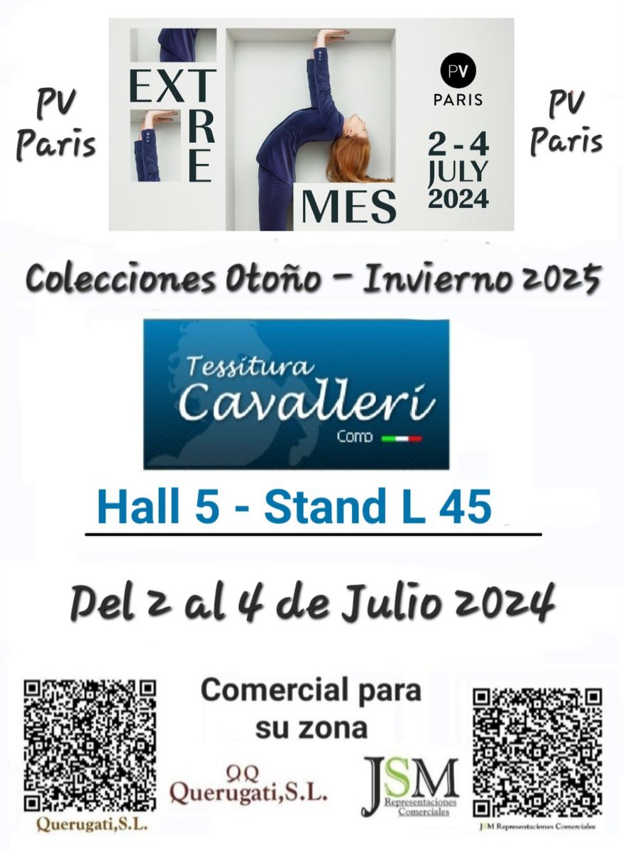 querugati's tweet image. @tessituracavalleri firma que represento estará expuesta en la próxima feria @PremiereVision Paris FW2025 🍁❄️ que se celebrará en París los próximos 2, 3 y 4 de Julio 2024.

Info en :
📧  josesaldon@cgac.es 
📱  607 31 12 64

@JoseSaldon
@querugati
@tessituracavalleri