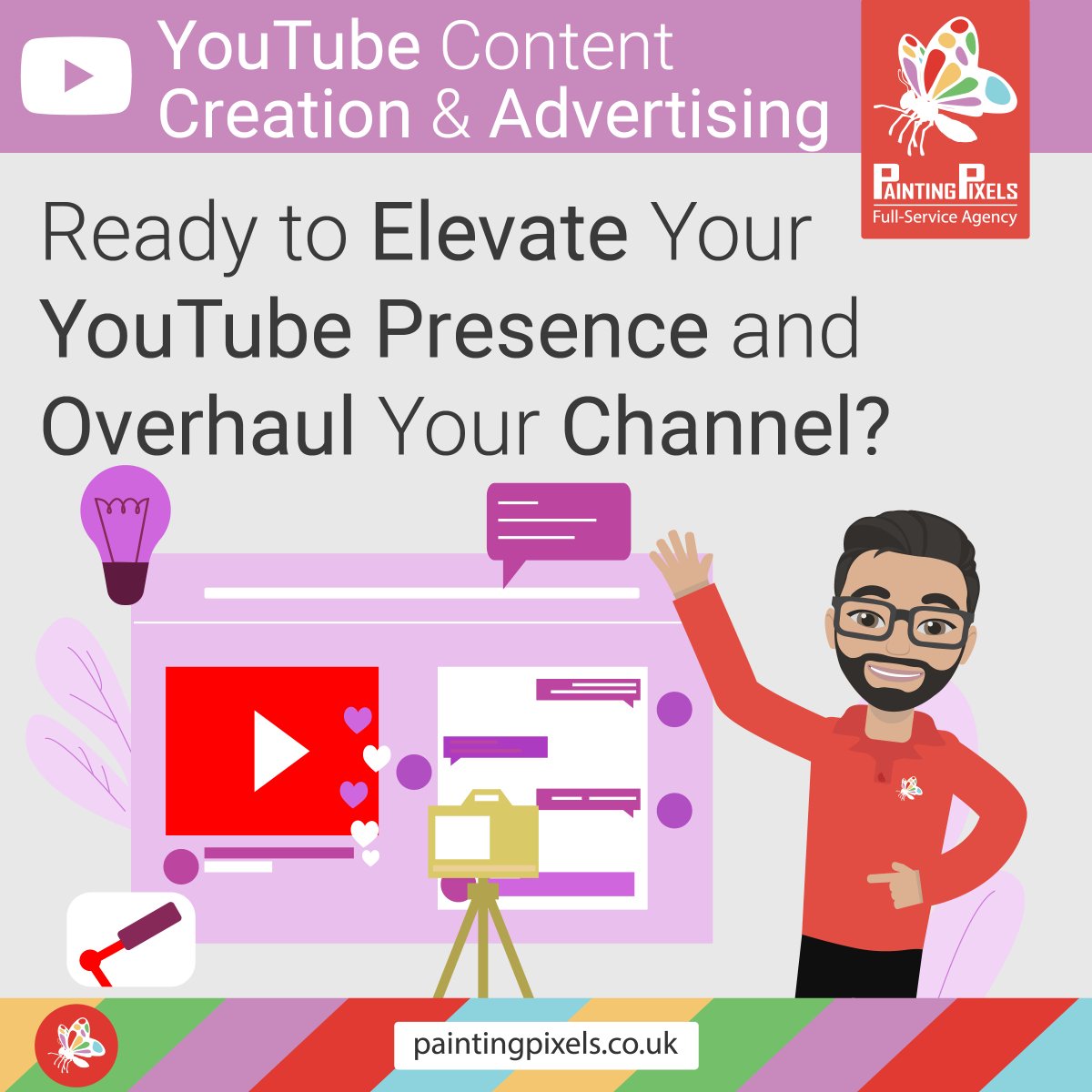 Unlock the power of YouTube with Painting Pixels! 🎥✨

We specialise in creating stunning videos and animations to elevate your YouTube channel.

paintingpixels.co.uk/services

#YouTubeMarketing #VideoProduction #ContentCreation #SocialMediaStrategy