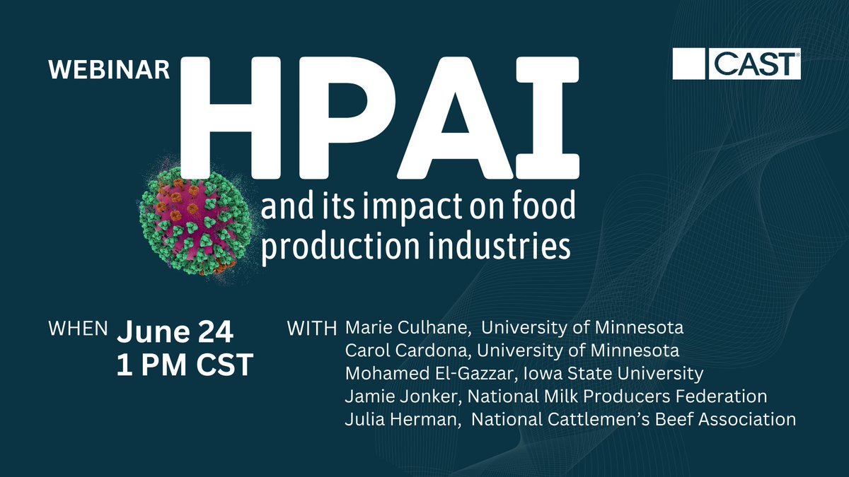 CASTagScience's tweet image. Thank you to all participants and panelists for joining our webinar on HPAI and its impact on food production! Missed it? Watch the recording to explore valuable insights from our experts. #HPAI #CASTWebinar #foodproduction

youtu.be/pzpZDsq0Dig