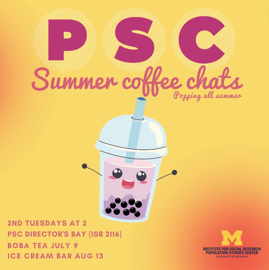UM_PSC's tweet photo. Don't miss today's @UM_PSC Summer Boba Bar Coffee Chat featuring cold treats and cool research. Today's guests are Vanessa Dalton and @justinepwu! @Umisr @UM_SRC #PDHP https://t.co/XhjOWOAOPf