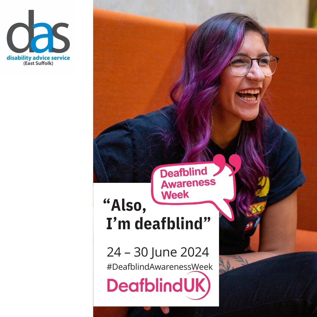 Disability Advice Service (East Suffolk) (@daseastsuffolk) on Twitter photo It's #Deafblindawarenessweek. #Deafblindness affects 450,000+ people in the UK & doesn’t always mean no #sight or #hearing. Follow for more: x.com/DeafblindUK. We're here for anyone with any disability & family & carers. For advice: 01394 387070/Iadvice@daseastsuffolk.org It's #Deafblindawarenessweek. #Deafblindness affects 450,000+ people in the UK & doesn’t always mean no #sight or #hearing. Follow for more: x.com/DeafblindUK. We're here for anyone with any disability & family & carers. For advice: 01394 387070/Iadvice@daseastsuffolk.org