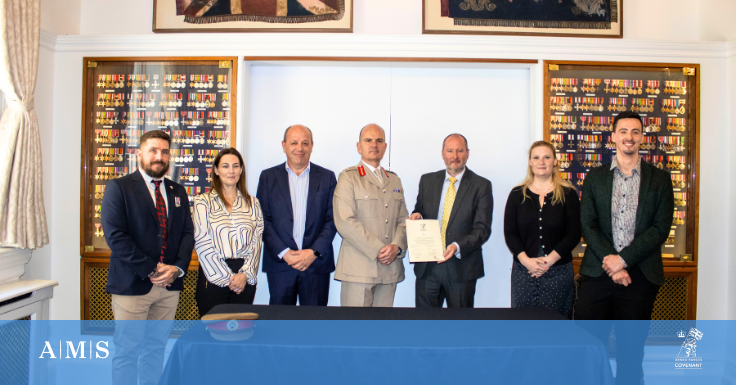 WeAreAMS's tweet photo. AMS was proud to re-sign the Armed Forces Covenant. The Covenant is a promise to treat those who serve or have served in the Armed Forces, and their families, with fairness and respect in the community, economy, and wider society. #ArmedForces #GLRFCA #SaluteOurForces https://t.co/FTyq8A1wQO