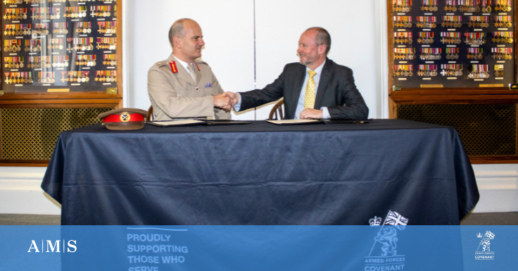WeAreAMS's tweet photo. AMS was proud to re-sign the Armed Forces Covenant. The Covenant is a promise to treat those who serve or have served in the Armed Forces, and their families, with fairness and respect in the community, economy, and wider society. #ArmedForces #GLRFCA #SaluteOurForces https://t.co/FTyq8A1wQO