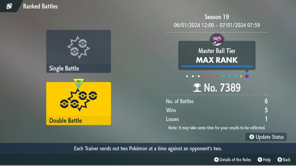 cylim87's tweet photo. 1st time It took me 6 battles to get to Master Ball Tier in Ranked Battles! 🏆🔥 #PokemonBattles #MasterBallTier #PokemonTrainer #RankedBattles #DoubleBattle #PokemonVG #PokemonScarletViolet https://t.co/UW89qCRujy