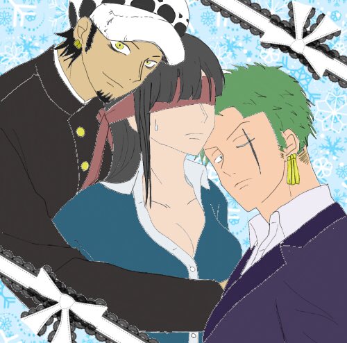 色塗り完成⭐︎
2年後ゾロ⚔とロー🐯に目隠しされてしまい身動きも取れない状態のロビンさん💐

#ゾロビン
 #ローロビ
 
ロビン受けのは好きだから今度ルチロビ挑戦しようかな👀