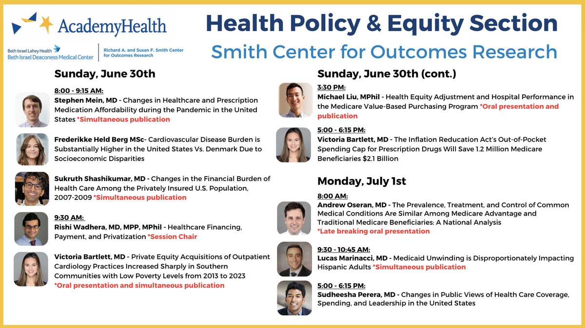 Very proud of our health policy research team who will be presenting impactful work at the Academy Health Annual Meeting in Baltimore this weekend, including 5 simultaneous publications!

Please swing by and check out this fantastic group of trainees' research👇 #ARM2024