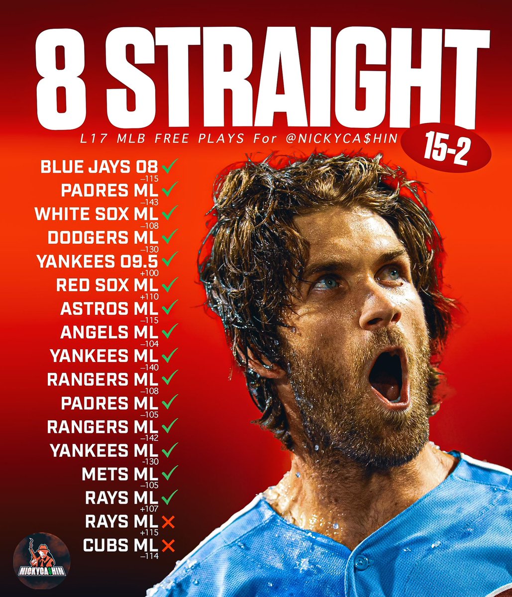 500 LIKES + RTS FOR MLB FREE PLAY ⚾️👑

8-0 (100%) L8 | 15-2 (88%) L17 📈🔥

9 STRAIGHT MLB WINNERS INCOMING 💣