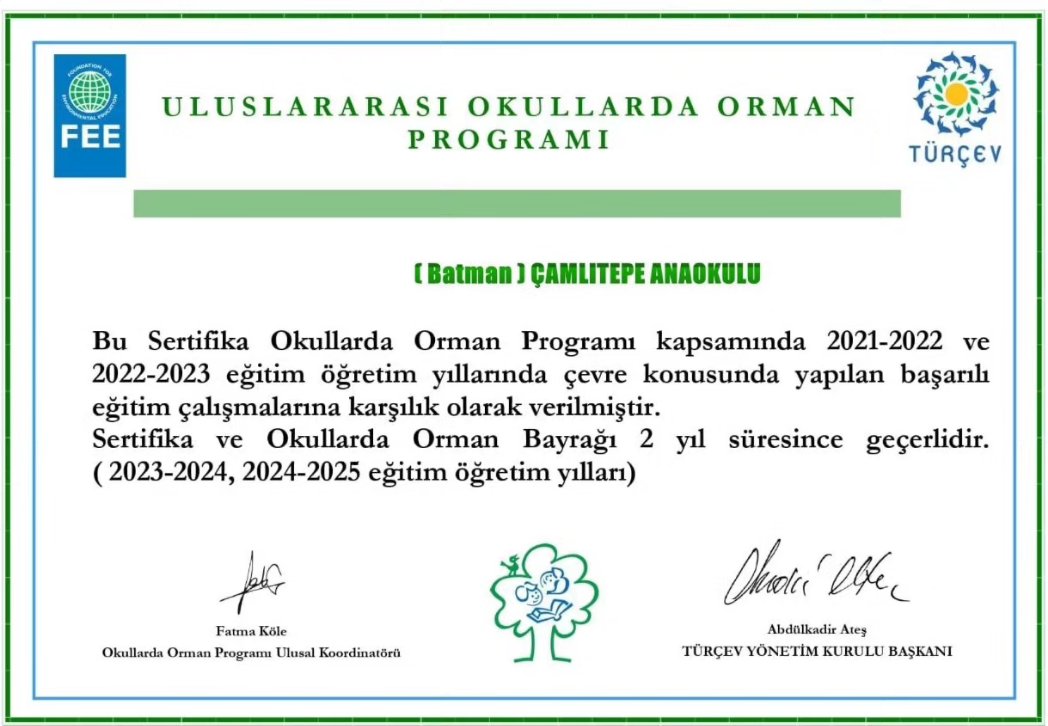 Batmancamlitepe's tweet photo. 2023-2024 yılı Uluslararası Okullarda Orman Programı kapsamında, Orman Bayrağı sertifikası almaya hak kazandık.Emeği geçen okul ailemizi tebrik ederiz.👏 @tcmeb @BatmanilMEM @Batman_mem_arge https://t.co/1a7CPWQm9J