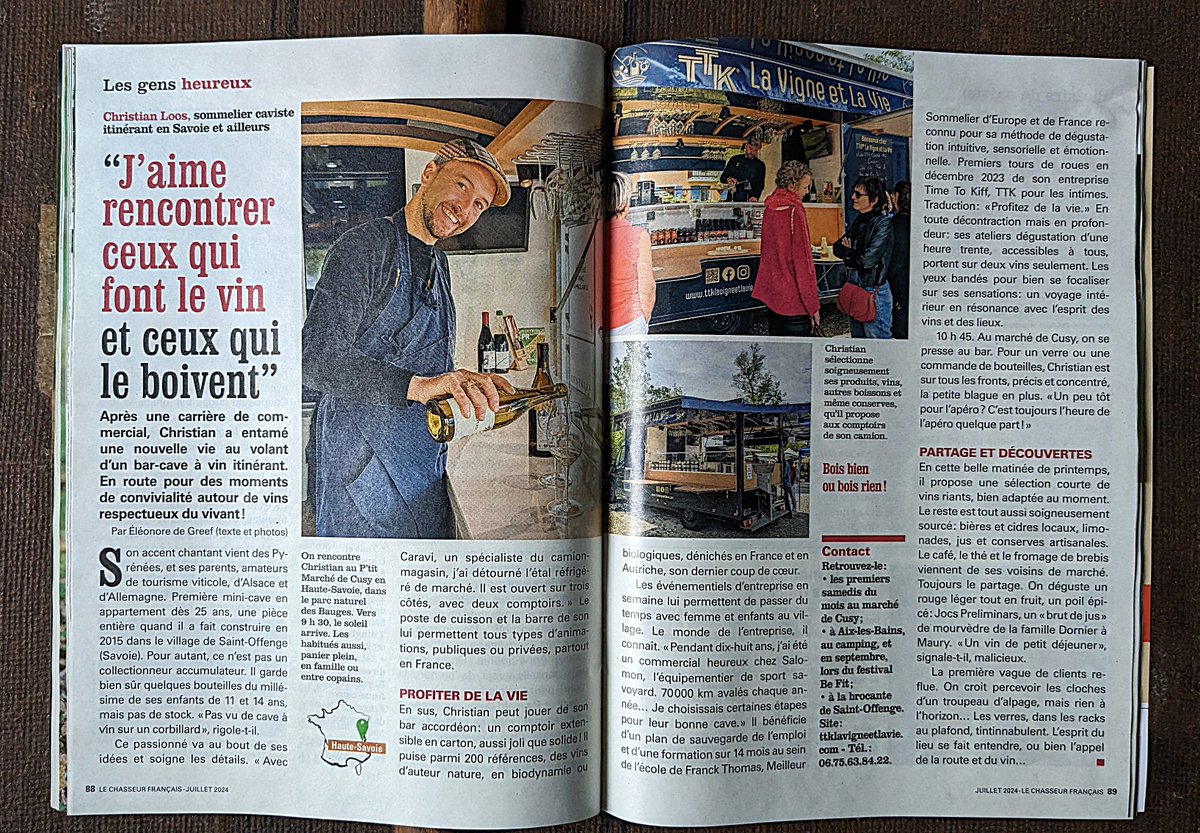 En kiosque ! Article texte et photo pour le magazine Le Chasseur Français de juillet. Découvrez le passionnant parcours de vie de Christian Loos, sommelier caviste itinérant en Savoie et ailleurs.
Détails et coulisses sur mon blog ici : lnkd.in/gNfaMwEi