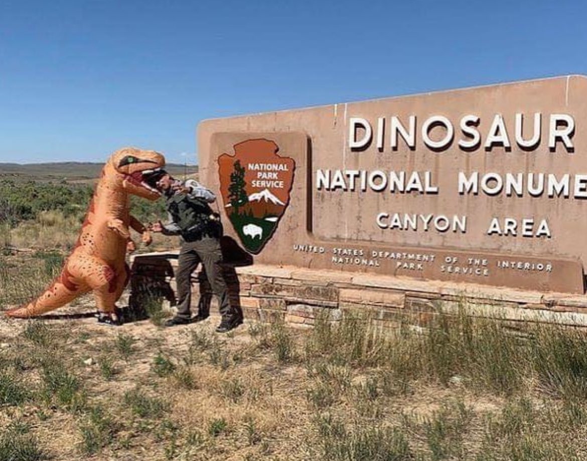 NatlParkService's tweet image. It’s not the heat that gets you, it’s the dinosaurs. 🦖

Well, also the heat.