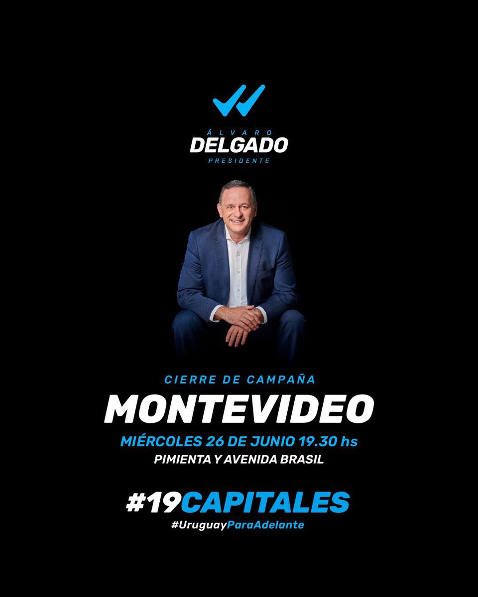 uyparaadelante's tweet photo. Hoy nos encontramos con toda la alegría y esperanza en nuestro cierre de campaña en Montevideo. Los esperamos a todos para seguir llevando a #UruguayParaAdelante #ÁlvaroDelgadoPresidente🇺🇾💪🏻🙌🏻 https://t.co/zBU1CNwaF7