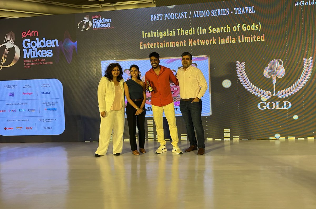 e4mevents's tweet photo. Celebrating outstanding innovation in Radio & Audio at #e4mGoldenMikes 2024. Many Congratulations! ๐
Category - Best Podcast/Audio Series - Travel
Winners - @mirchiplus
#radioawards https://t.co/eTJqMECLuZ