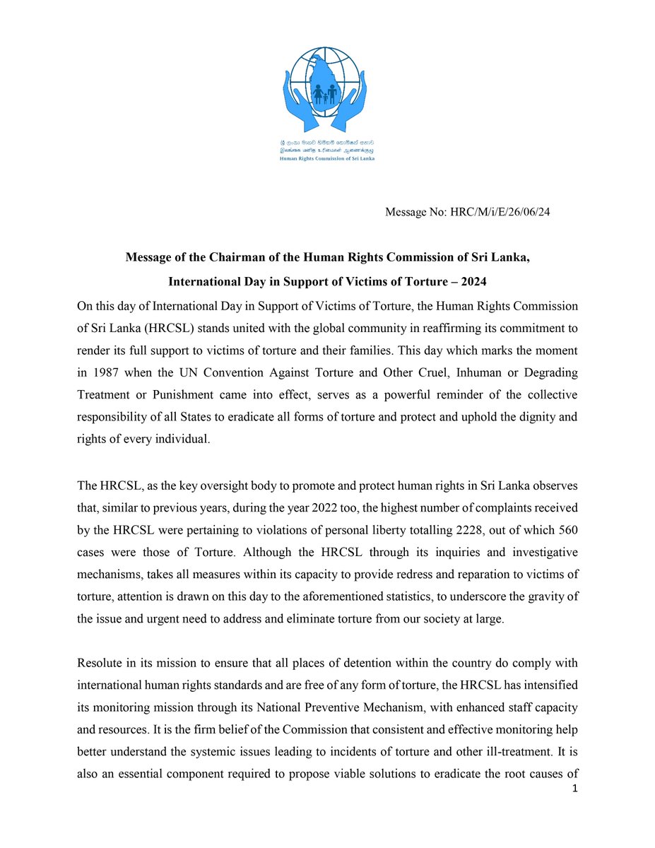 Human Rights Commission of Sri Lanka tweet media