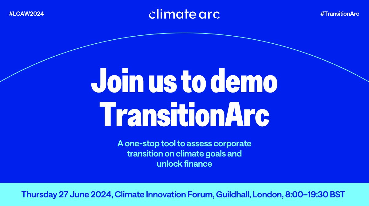 Climate Arc (@climatearc) on Twitter photo Tomorrow, we’re launching #TransitionArc at #LCAW2024!
If you're at the Climate Innovation Forum, hosted by <a href="/RESusFinance/">Climate Action | Sustainable Innovation Forum</a>, stop by our demo stand to try out our new tool. 
Register to access the tool: brnw.ch/21wKNgJ Tomorrow, we’re launching #TransitionArc at #LCAW2024!
If you're at the Climate Innovation Forum, hosted by <a href="/RESusFinance/">Climate Action | Sustainable Innovation Forum</a>, stop by our demo stand to try out our new tool. 
Register to access the tool: brnw.ch/21wKNgJ
