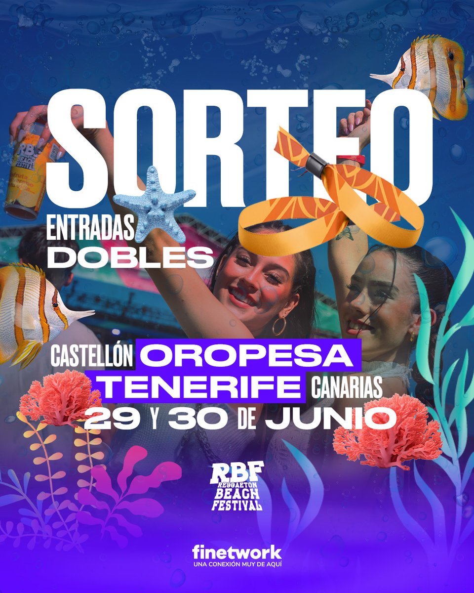 finetwork's tweet photo. 🔥SORTEO🔥Gana UNA ENTRADA DOBLE para RBF 
Puedes ganar una de estas entradas dobles👇🏼
Tenerife el 29 de junio
Tenerife el 30 de junio.
Oropesa el 29 de junio.
Oropesa el 30 de junio.

1️⃣ Sigue a @finetwork
2️⃣ Menciona a un amigx + la ciudad a la que quieres asistir 
¡Suerte! 🤝🏼 https://t.co/uXGhq8eZsj