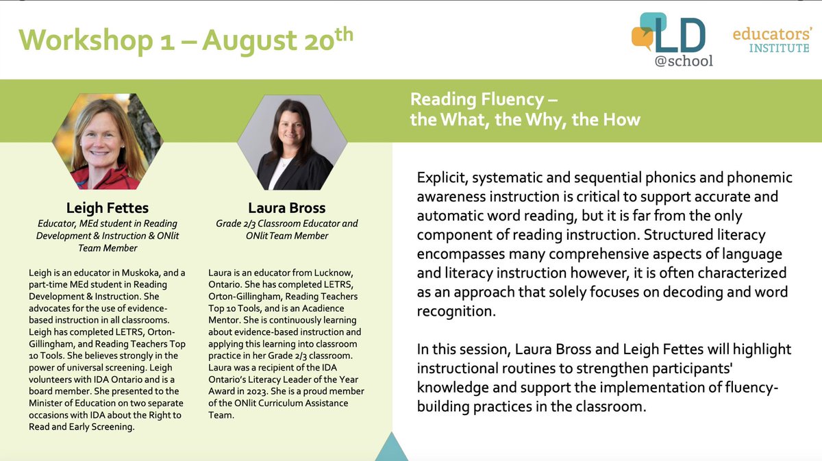 LDatSchool's tweet photo. 📚 Join us for the #EducatorsInstitute2024 where Laura Bross &amp; Leigh Fettes will highlight instructional practices to help you build reading fluency in your classroom. Strengthen your literacy instruction! More info: https://t.co/eZI1j1A9pS… #StructuredLiteracy #Education https://t.co/HkHHcnYtni