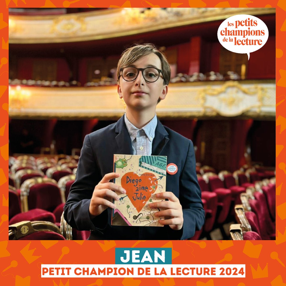 📣 GAGNANTS 2024 📚

🥇Jean ! Avec « Diego aime Julie » de Sophie Grenaud (Le Rouergue Jeunesse)

🥈 Jeanne pour sa lecture en braille de « Zorage » de Manon Fargetton (éditions Milan).

🥉 Robin avec "Suzanne Griotte et le parc aux limaces" de Thibault Bérard @Gallimard_Jeun