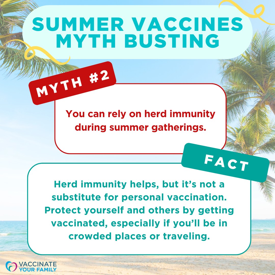 Let's bust some myths about summer vaccines! 🌴Stay healthy and safe this summer! 🌟🏖️🚀 

CDC Resource: wwwnc.cdc.gov/travel/destina…
Stay healthy and safe this summer! 🌟🏖️🚀 #SummerHealth #StaySafe 💪💉

<a href="/Vaxyourfam/">Vaccinate Your Family</a>