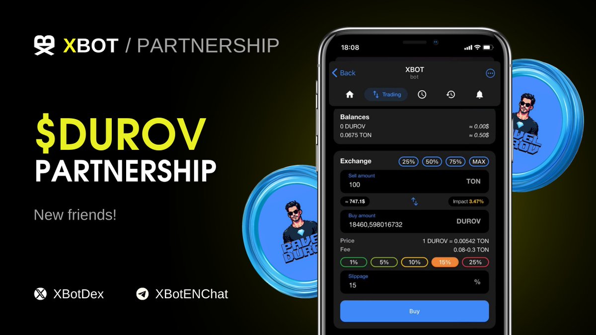 🤝 Partnership: XBOT &amp; PAVEL DUROV

We are pleased to announce a new partnership! This is the first memcoin on TON dedicated to Pavel Durov, not Povel, not Durev, but PAVEL DUROV. The project aims to break through $100 million capitalization!

Now <a href="/xbotdex/">XBOT</a> and @Durov_Tonchain are