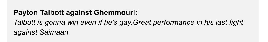 Saw and heard some fight breakdowns on Talbott/Ghemmouri already this week. 

Here is my favourite …. 😂 #UFC303