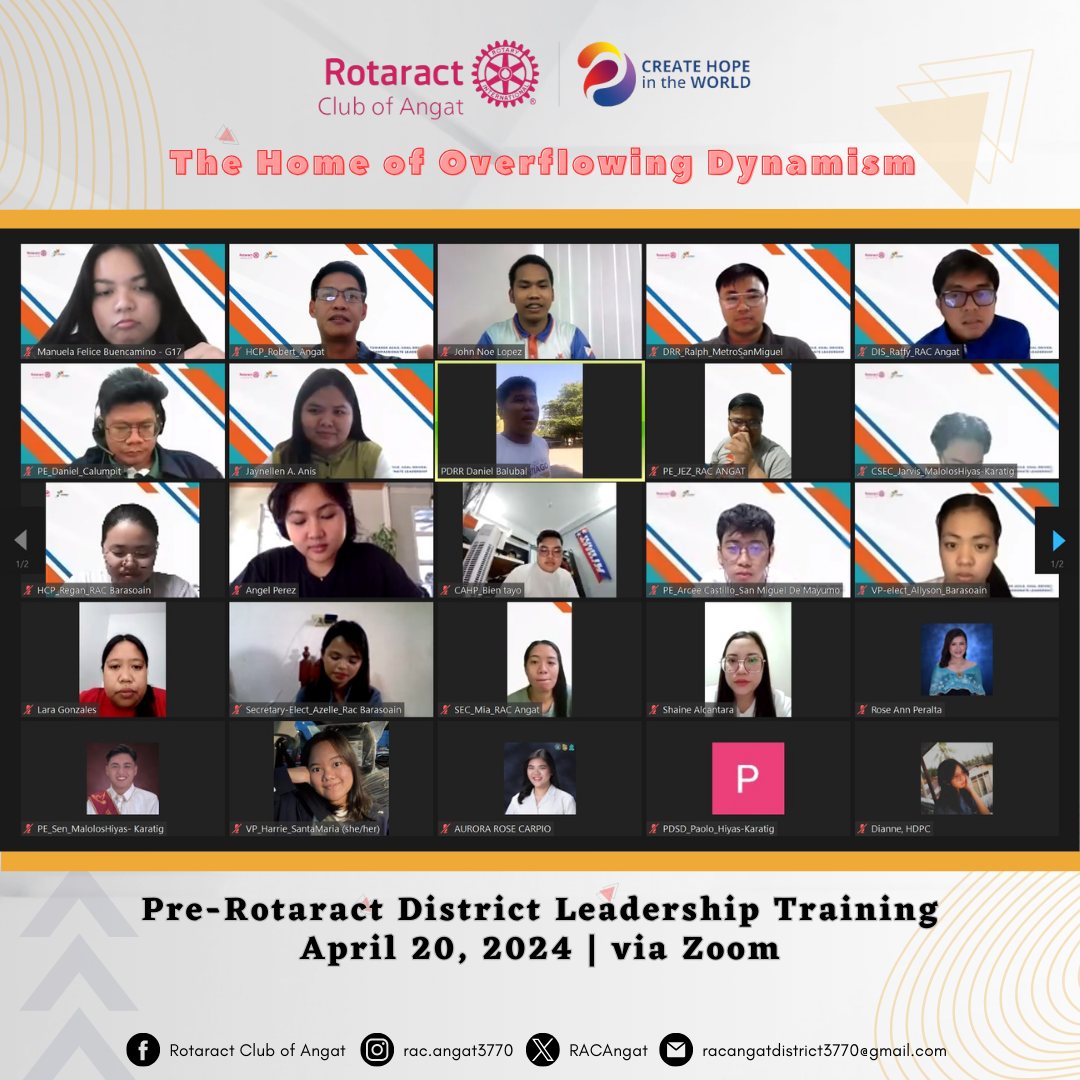 RACAngat's tweet photo. 𝐑𝐀𝐂 𝐀𝐧𝐠𝐚𝐭 𝐚𝐭𝐭𝐞𝐧𝐝𝐬 𝐃𝐢𝐬𝐭𝐫𝐢𝐜𝐭 𝟑𝟕𝟕𝟎 𝐏𝐫𝐞-𝐑𝐨𝐭𝐚𝐫𝐚𝐜𝐭 𝐃𝐢𝐬𝐭𝐫𝐢𝐜𝐭 𝐋𝐞𝐚𝐝𝐞𝐫𝐬𝐡𝐢𝐩 𝐓𝐫𝐚𝐢𝐧𝐢𝐧𝐠 (𝐏𝐫𝐞-𝐑𝐃𝐋𝐓) - 𝟐𝟎 𝐀𝐩𝐫𝐢𝐥 𝟐𝟎𝟐𝟒

#RACAngat
#HomeofOverflowingDynamism
#PreRDLT
#CreateHopeInTheWorld
#District3770 https://t.co/45oS5nTPVE
