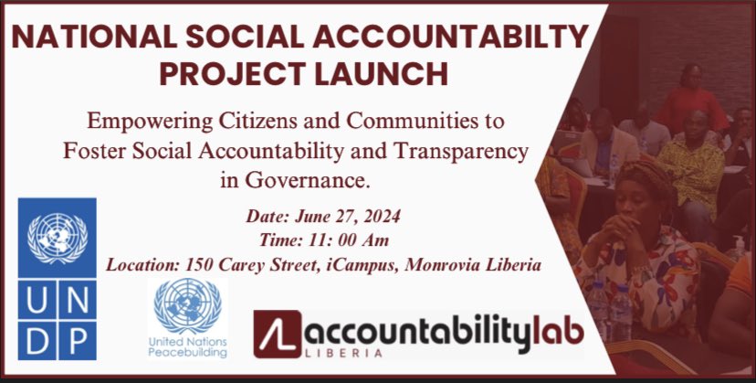Accountability Lab Liberia (@accountlablib) on Twitter photo 📣 Accountability Lab Liberia launches the National Social Accountability Project tomorrow.
<a href="/UNDPLiberia/">UNDP Liberia</a> 📣 Accountability Lab Liberia launches the National Social Accountability Project tomorrow.
<a href="/UNDPLiberia/">UNDP Liberia</a>