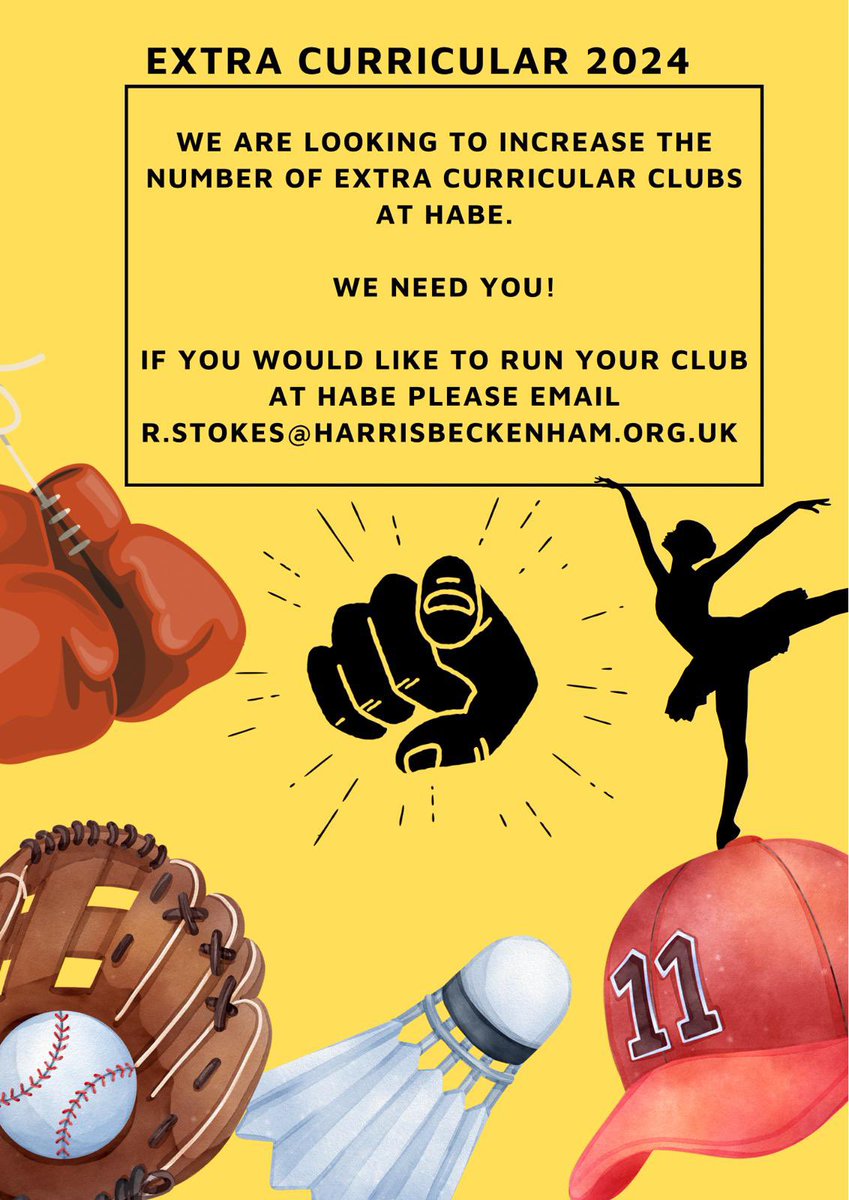 🚨 Extra-Curricular clubs at HABE - If anyone wants to run an extra-curricular club at HABE next academic year, please check out the poster attached. 🚨 #HABESport