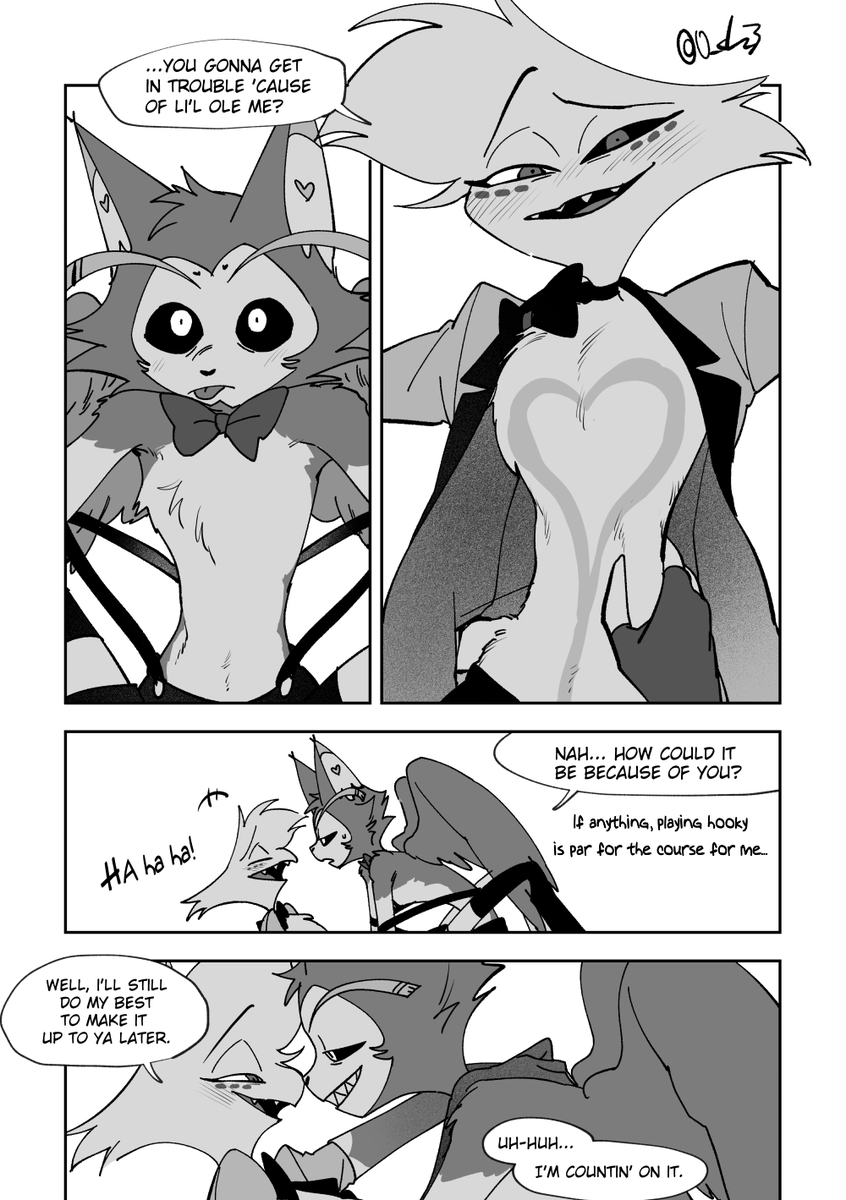 daigina_3's tweet photo. Isn't helping guests part of the job? (2/2) 
🇯🇵og work @0_cha3 
📕translation by me
.
.
#huskerdustfanart #HazbinHotelFanart https://t.co/kRVcYVPETO