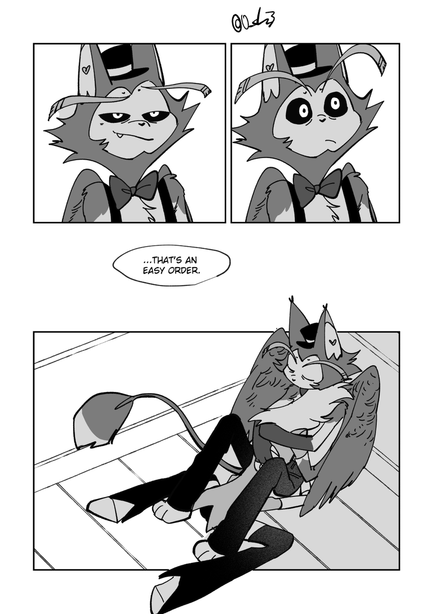 daigina_3's tweet photo. Isn't helping guests part of the job? (1/2) 
🇯🇵og work @0_cha3 
📕translation by me
.
.
#huskerdust #hazbinhotel #HazbinHotelAngeldust #HazbinHotelHusk https://t.co/GeDwvK9V3T