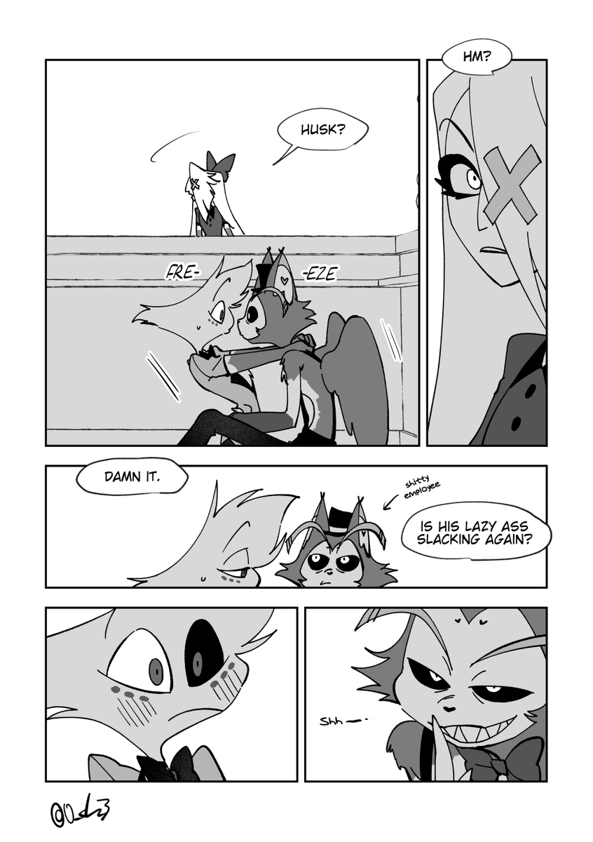 daigina_3's tweet photo. Isn't helping guests part of the job? (2/2) 
🇯🇵og work @0_cha3 
📕translation by me
.
.
#huskerdustfanart #HazbinHotelFanart https://t.co/kRVcYVPETO