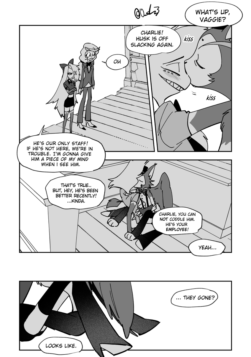 daigina_3's tweet photo. Isn't helping guests part of the job? (2/2) 
🇯🇵og work @0_cha3 
📕translation by me
.
.
#huskerdustfanart #HazbinHotelFanart https://t.co/kRVcYVPETO