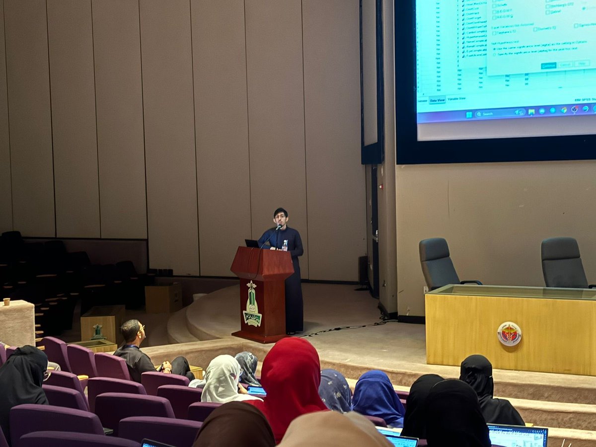 Research__PC's tweet photo. @aziz_forever Day 4 of #RSS24π
Dr. Hussain Alkhalifah gave part 1 of the SPSS workshop, where he provided a comprehensive overview of SPSS functionalities and walked us through real-world examples of data cleaning, visualization, and statistical modeling. Looking forward to part 2 tomorrow! https://t.co/85H8eR0S5o