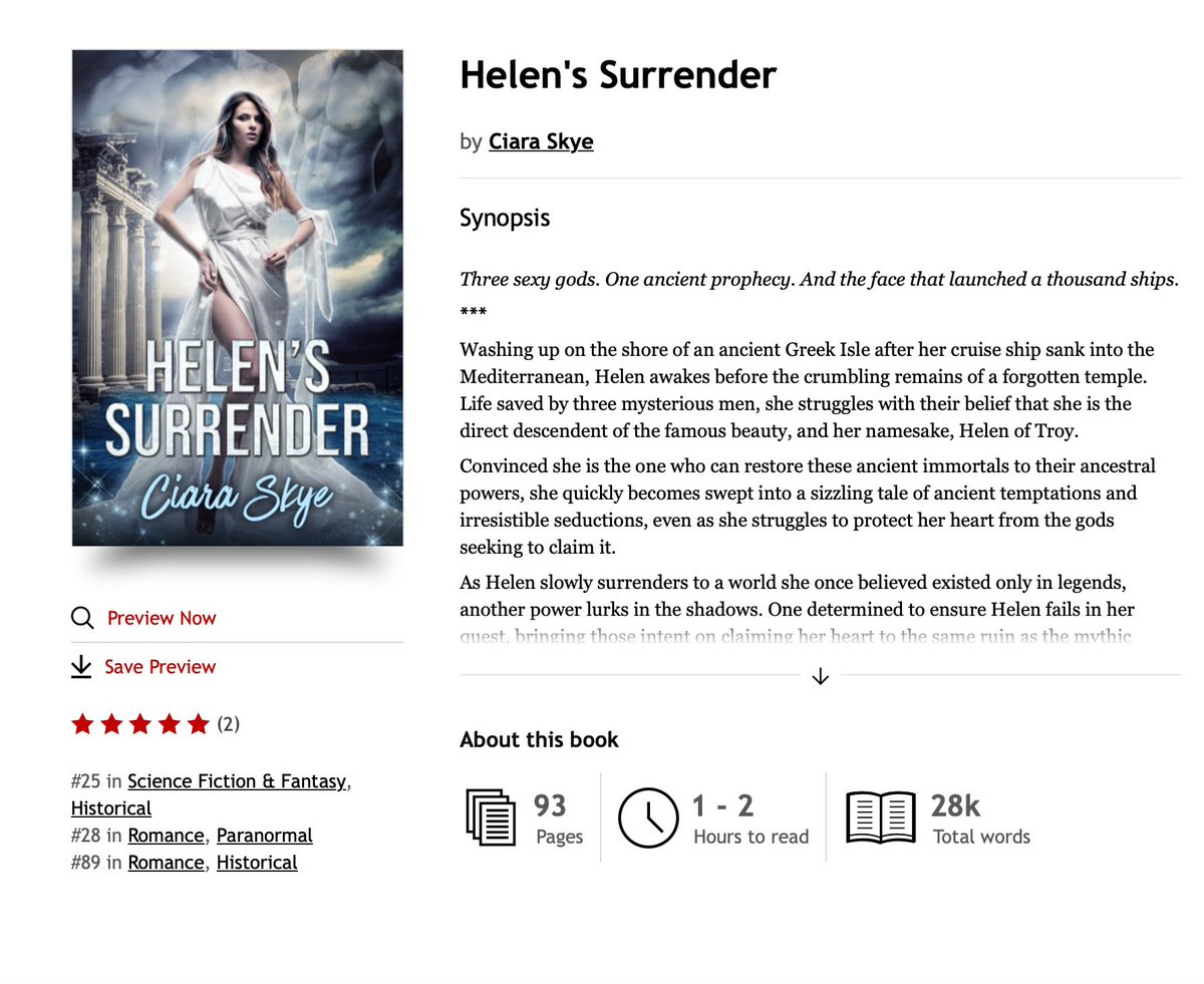 Helen’s Surender is #25 in historical science fiction and fantasy, #28 in paranormal romance and #89 in historical romance on the kobo bestsellers list!!! 😻