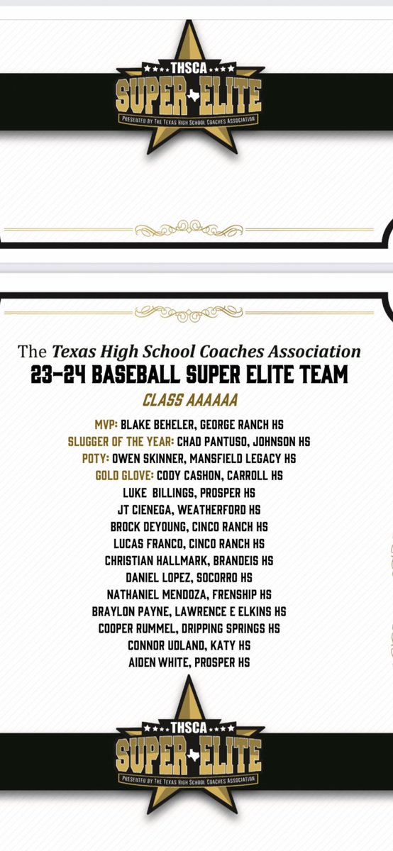 legacybaseball9's tweet photo. Congratulations to @Owen_baseball17  for being named the THSCA Super Elite Team Pitcher of the Year! Very well earned! @MISDathletics https://t.co/2mpLlzyO6s