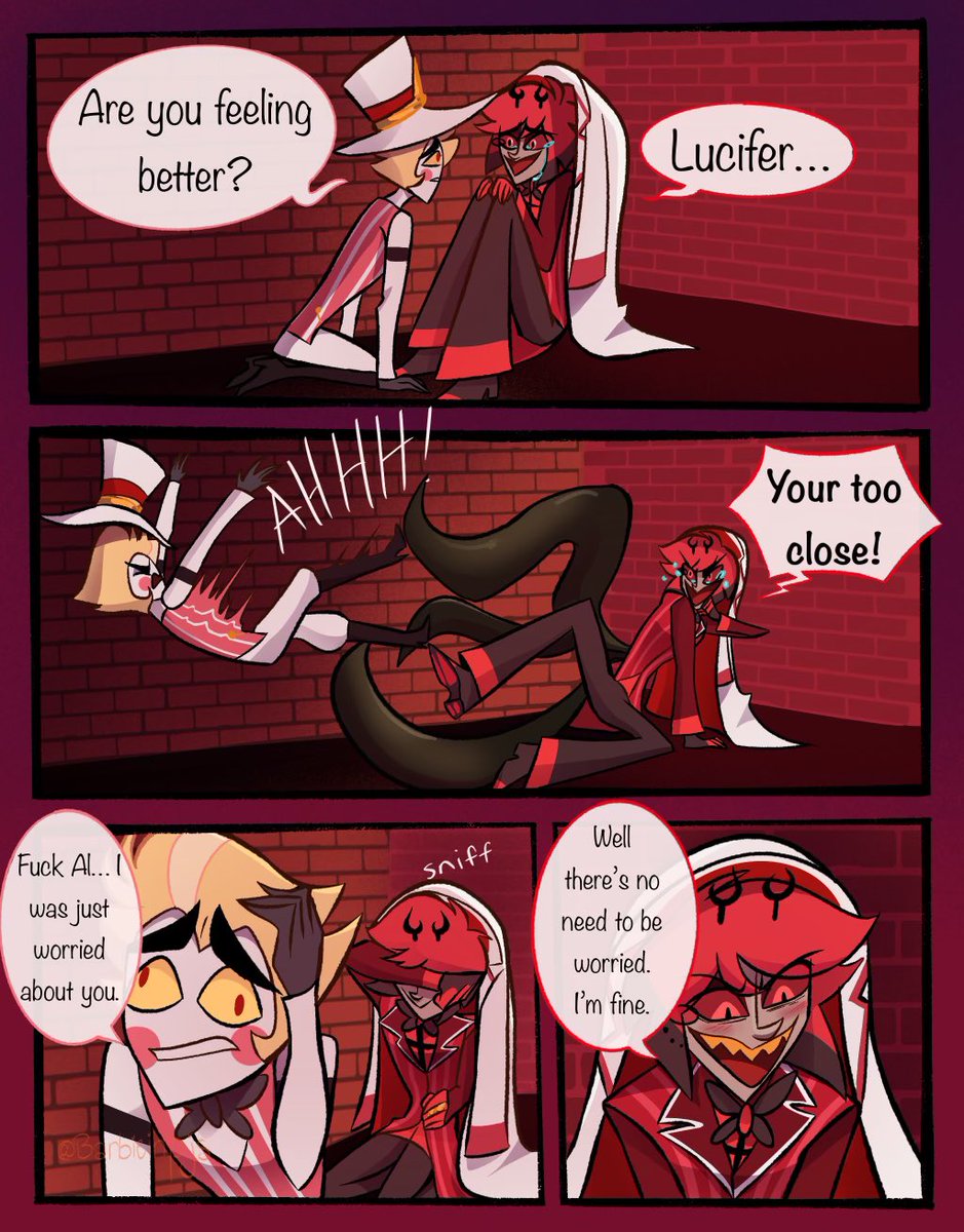 Barbieinpjs's tweet photo. Secret Keepers part 9 
Alastor may be on the verge of realizing something…
#radioapple #HazbinHotel #HazbinHotelFanart #LuciferxAlastor https://t.co/yZGUbh5J19