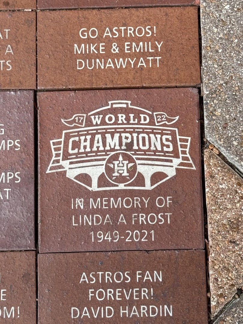 SaintedDrew's tweet photo. My friend located my mother's brick in Houston after the game. Grateful to Jeff Fa Fa for the help! Have you ever had a memorable post-game experience? #Houston #Memories #Grateful https://t.co/fqqxs10hMj