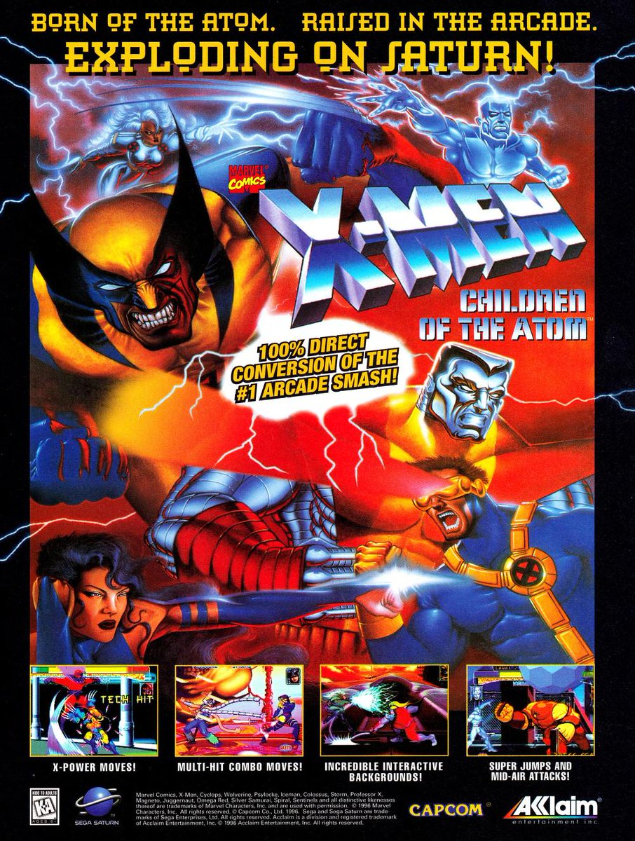 Malckie92's tweet image. Here&apos;s a magazine ad for X-Men Children of the Atom for the Sega Saturn back in 1996

This was the first game that introduced me to Capcom fighting games in the 90s
#RETROGAMING @marvelvscapcom @SEGAbits 
#MvCFightingCollection #MVC2FREED